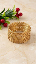Gold-Tone Beaded Wire Mesh Bangle Set