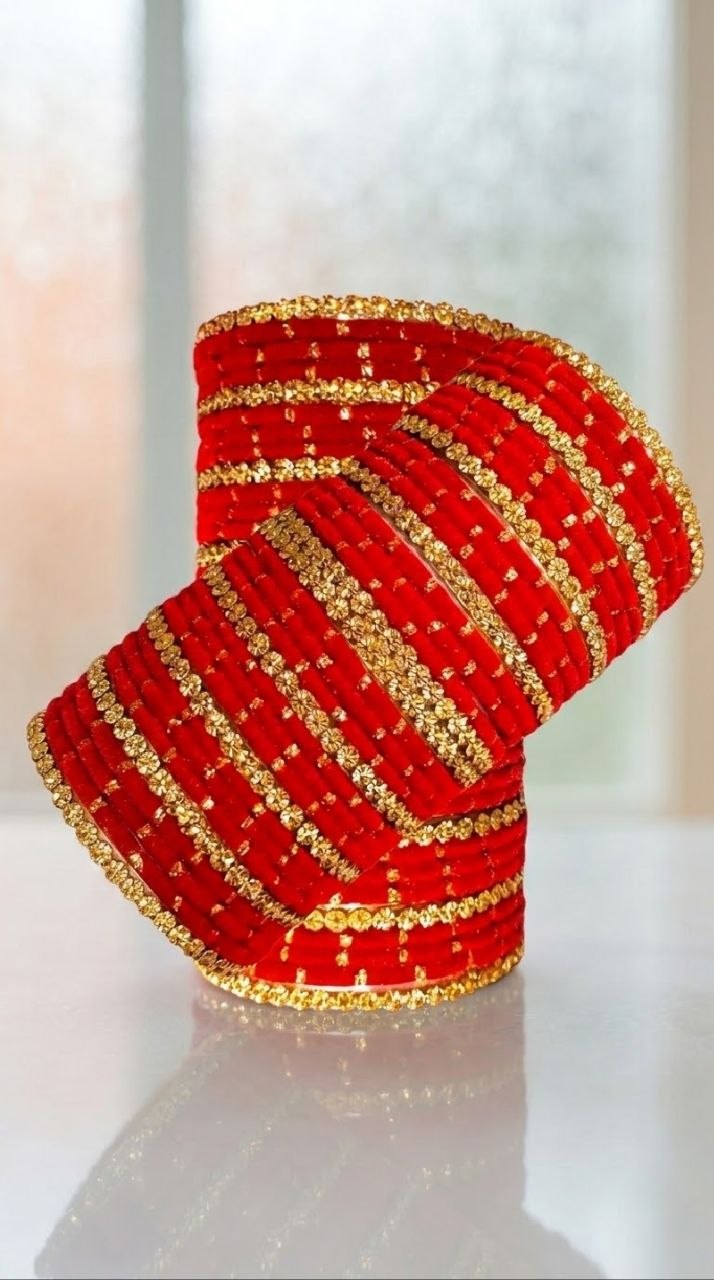 Red Velvet and Gold Stone Bangle Set