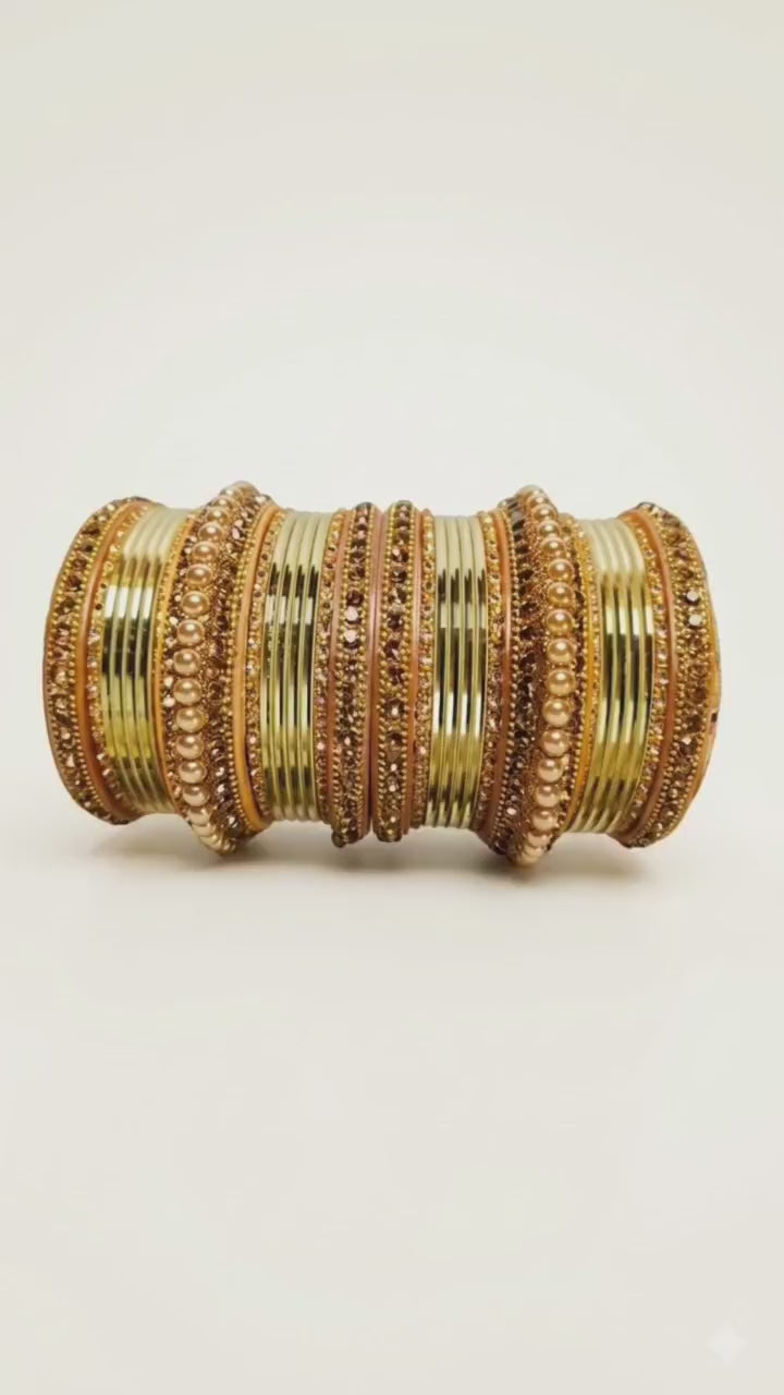 Gold and Pearl Embellished Bangle Set